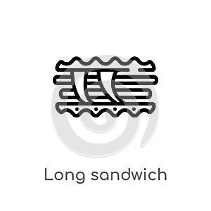 outline long sandwich vector icon. isolated black simple line element illustration from bistro and restaurant concept. editable
