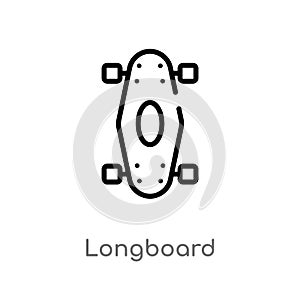 outline longboard vector icon. isolated black simple line element illustration from transport concept. editable vector stroke