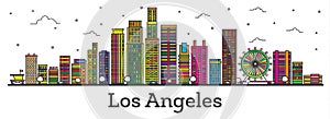 Outline Los Angeles California City Skyline with Color Buildings
