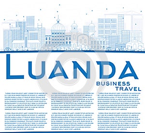 Outline Luanda Skyline with Blue Buildings and Copy Space.