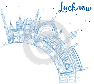 Outline Lucknow Skyline with Blue Buildings and Copy Space. photo