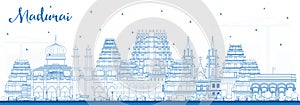 Outline Madurai India City Skyline with Blue Buildings photo