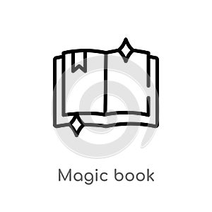 outline magic book vector icon. isolated black simple line element illustration from magic concept. editable vector stroke magic