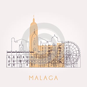 Outline Malaga skyline with landmarks.