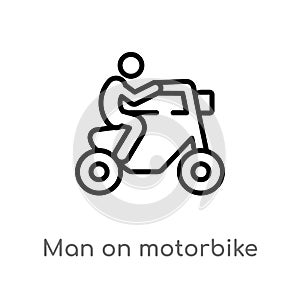 outline man on motorbike vector icon. isolated black simple line element illustration from ultimate glyphicons concept. editable photo