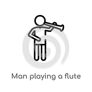 outline man playing a flute vector icon. isolated black simple line element illustration from people concept. editable vector