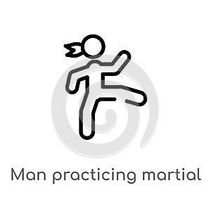 outline man practicing martial arts vector icon. isolated black simple line element illustration from sports concept. editable