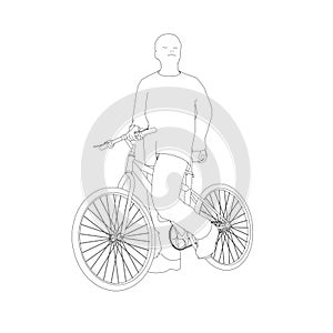 Outline of a man sitting on a bicycle isolated on a white background. Vector illustration