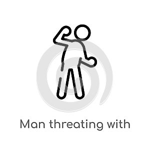 outline man threating with his fist vector icon. isolated black simple line element illustration from sports concept. editable