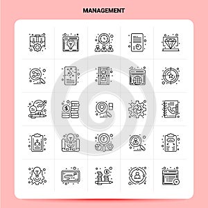 OutLine 25 Management Icon set. Vector Line Style Design Black Icons Set. Linear pictogram pack. Web and Mobile Business ideas