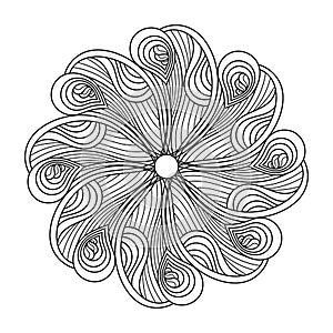 Outline Mandala for coloring book. Peacock feather. Vector illustration