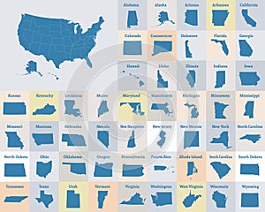 Outline map of the United States of America. States of the USA.
