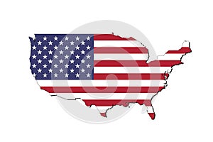 Outline map of USA with the national flag