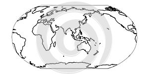 Outline map of World. Asia and Australia centered. Simple flat vector illustration
