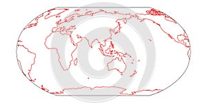 Outline map of World. Asia and Australia centered. Simple flat vector illustration