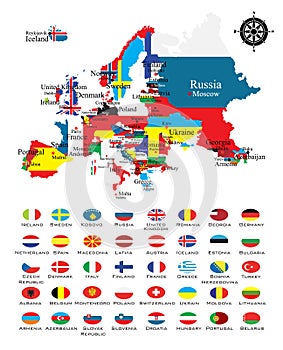 Outline maps of the countries with national flags