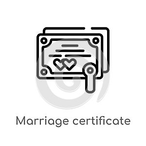 outline marriage certificate vector icon. isolated black simple line element illustration from security concept. editable vector