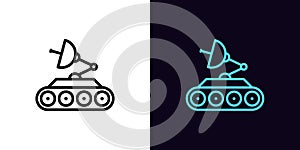 Outline mars rover icon, with editable stroke. Space rover with satellite dish, robot explorer pictogram. Space vehicle and