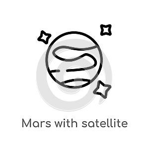 outline mars with satellite vector icon. isolated black simple line element illustration from astronomy concept. editable vector