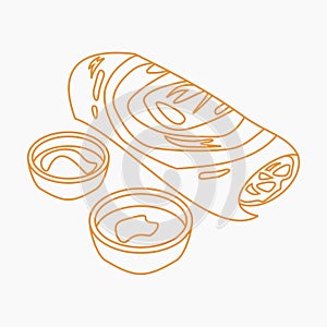 Outline Masala Dosa with Chutney and Sambar Vector Illustration