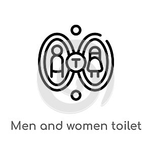 outline men and women toilet vector icon. isolated black simple line element illustration from commerce concept. editable vector