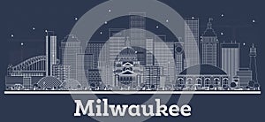 Outline Milwaukee Wisconsin City Skyline with White Buildings photo