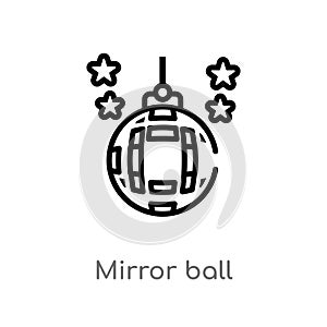 outline mirror ball vector icon. isolated black simple line element illustration from discotheque concept. editable vector stroke