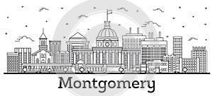 Outline Montgomery Alabama City Skyline with Modern Buildings Isolated on White