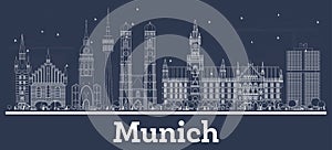 Outline Munich Germany City Skyline with White Buildings