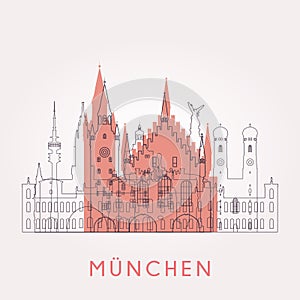Outline Munich vintage skyline.
