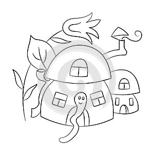 Outline mushroom worm house for coloring pages