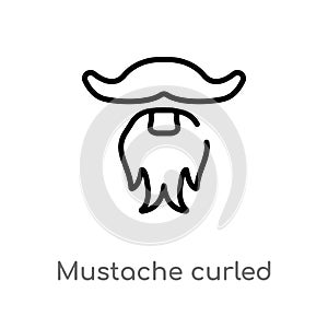 outline mustache curled tip variant vector icon. isolated black simple line element illustration from human body parts concept.