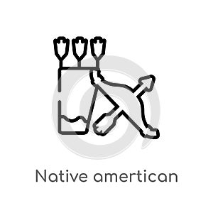 outline native amertican arrows and quiver vector icon. isolated black simple line element illustration from culture concept.