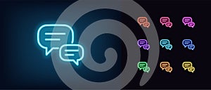 Outline neon chat icon. Glowing neon speech bubble, text message pictogram. Live chat