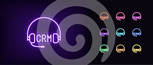 Outline neon CRM icon. Glowing neon sign, Customer relationship management, CRM app pictogram