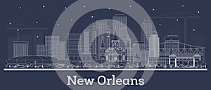 Outline New Orleans Louisiana city skyline with white buildings. Business travel and tourism concept with historic architecture.