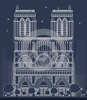 Outline Notre Dame Cathedral in Paris