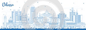 Outline Odessa city skyline with blue buildings. Odesa cityscape with landmarks. Business travel and tourism concept with modern photo