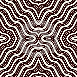Outline op art background. Psychedelic optical illusion effect wallpaper. Seamless pattern with geometric ornament.