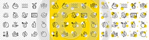 Outline Organic tested, Seafood and Antistatic line icons. For web app. Vector