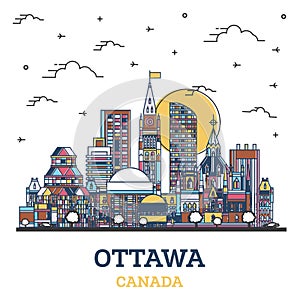 Outline Ottawa Canada City Skyline with Colored Modern Buildings Isolated on White