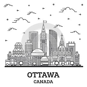 Outline Ottawa Canada City Skyline with Modern Buildings Isolated on White