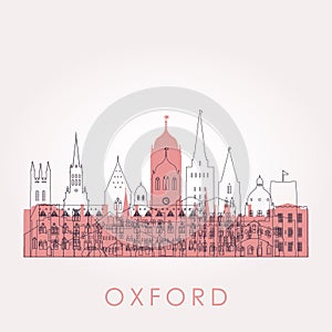 Outline Oxford skyline with landmarks.