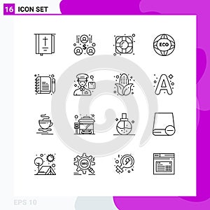 Outline Pack of 16 Universal Symbols of compose, eco, help, world, global