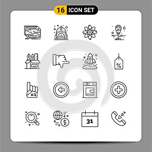 Outline Pack of 16 Universal Symbols of pencil, holder, atom, parking, machine