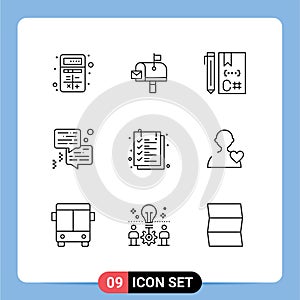 Outline Pack of 9 Universal Symbols of printer, chat, postoffice, bubble, develop