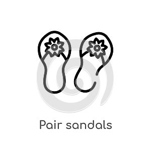 outline pair sandals vector icon. isolated black simple line element illustration from fashion concept. editable vector stroke
