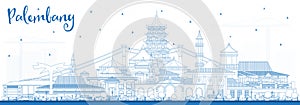 Outline Palembang Indonesia City Skyline with Blue Buildings photo