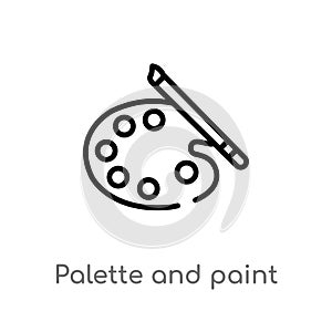 outline palette and paint brush vector icon. isolated black simple line element illustration from art concept. editable vector