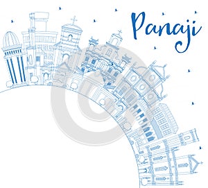 Outline Panaji India City Skyline with Blue Buildings and Copy S